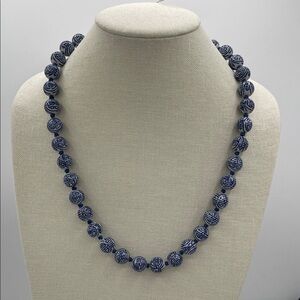 3.23.26-27 Vintage Shou - Blue & White Porcelain Bead & Knotted ChineseNecklace